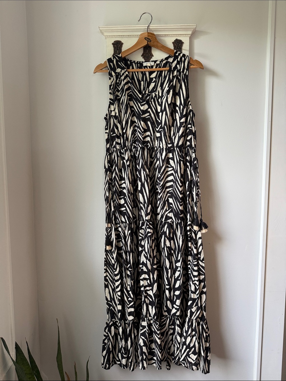 Fat Face Black and Cream Tiered Midi Dress 6